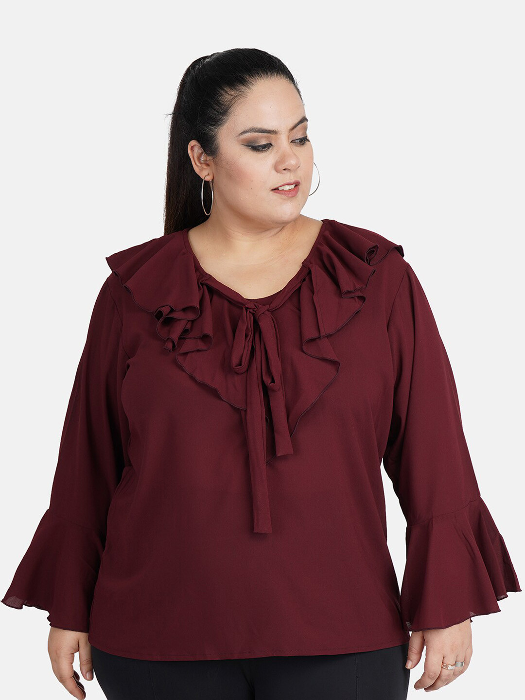 

Indietoga Women Maroon Solid Plus Size Top