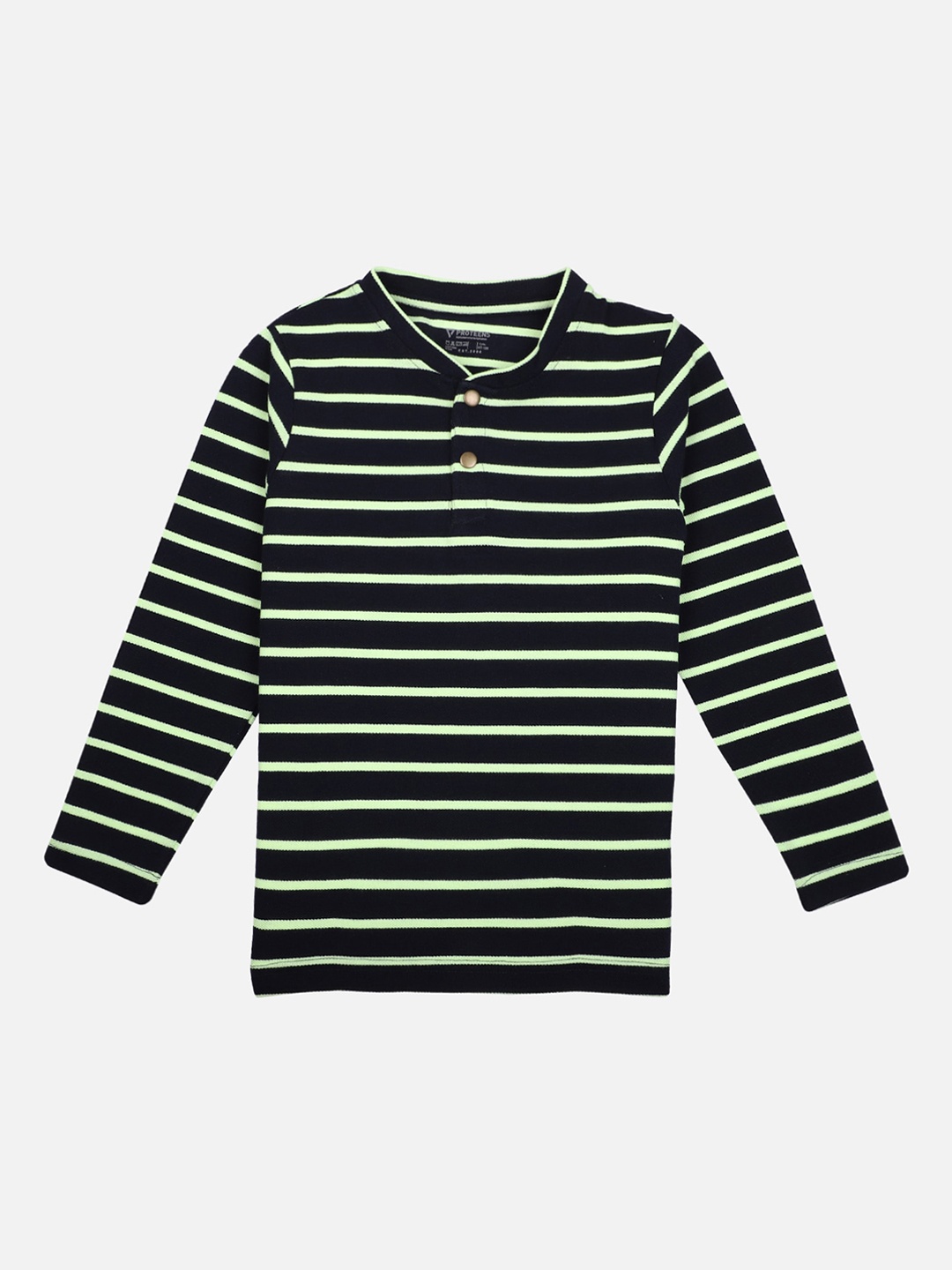 

PROTEENS Boys Navy Blue & Green Striped Henley Neck T-shirt