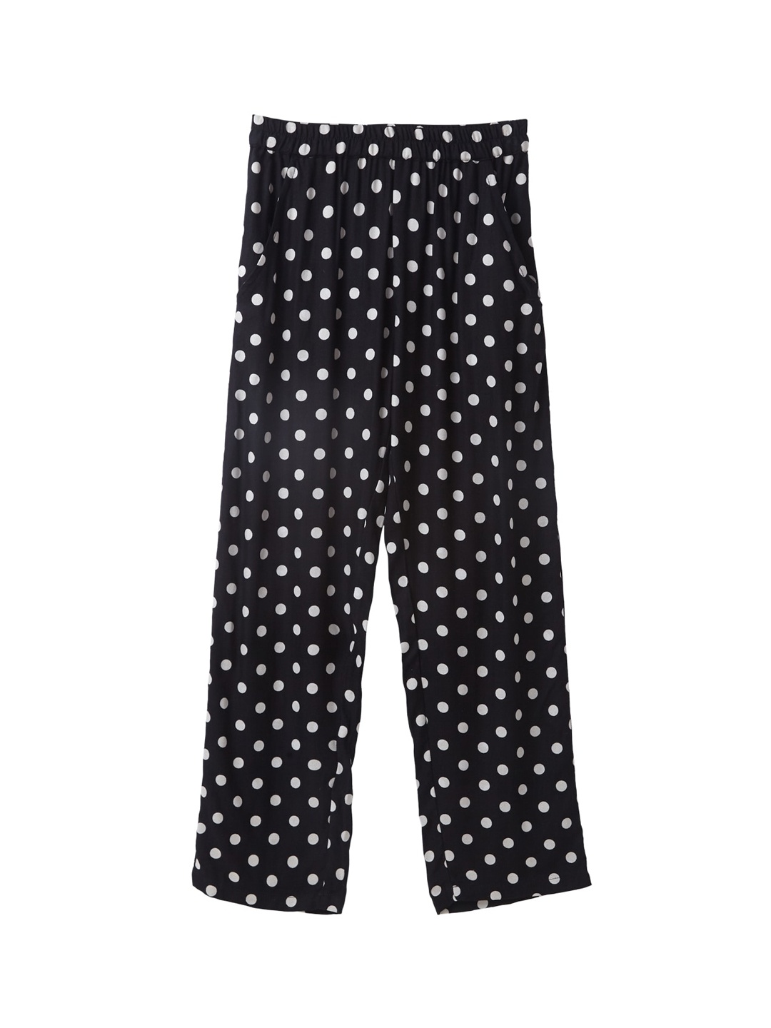 

Cub McPaws Girls Black & White Polka Dots Printed Flared Palazzos