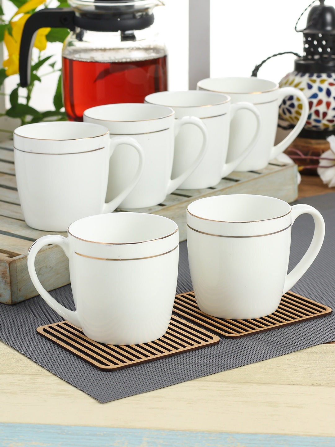 

CLAY CRAFT White & Gold Toned 6 Pieces Ceramic Cups - 180 ml Each
