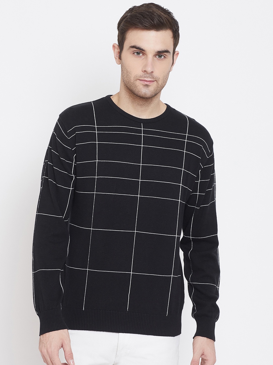 

Crimsoune Club Men Black Checked Pullover Sweater