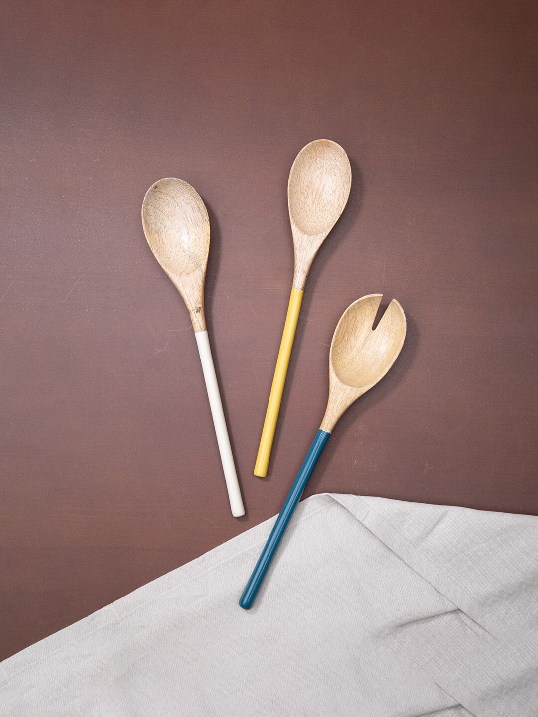 

ellementry Multicolored Solid Wooden Salad Spoon Set, Multi