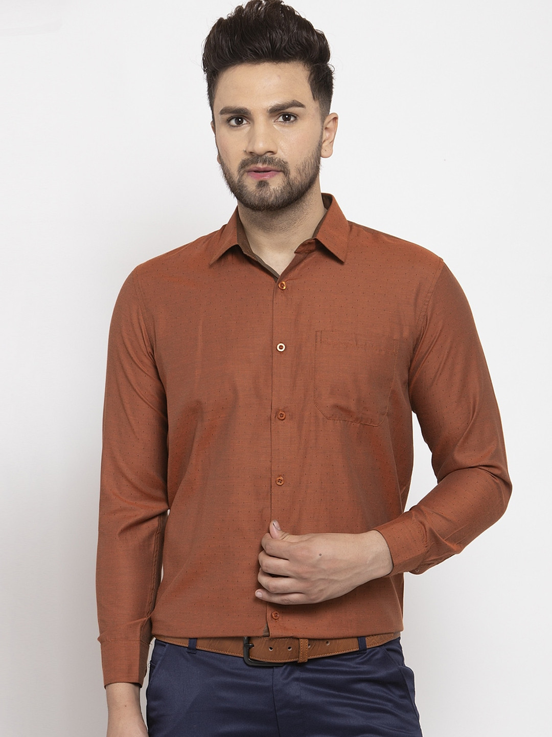 

JAINISH Men Brown Smart Regular Fit Solid Formal Shirt