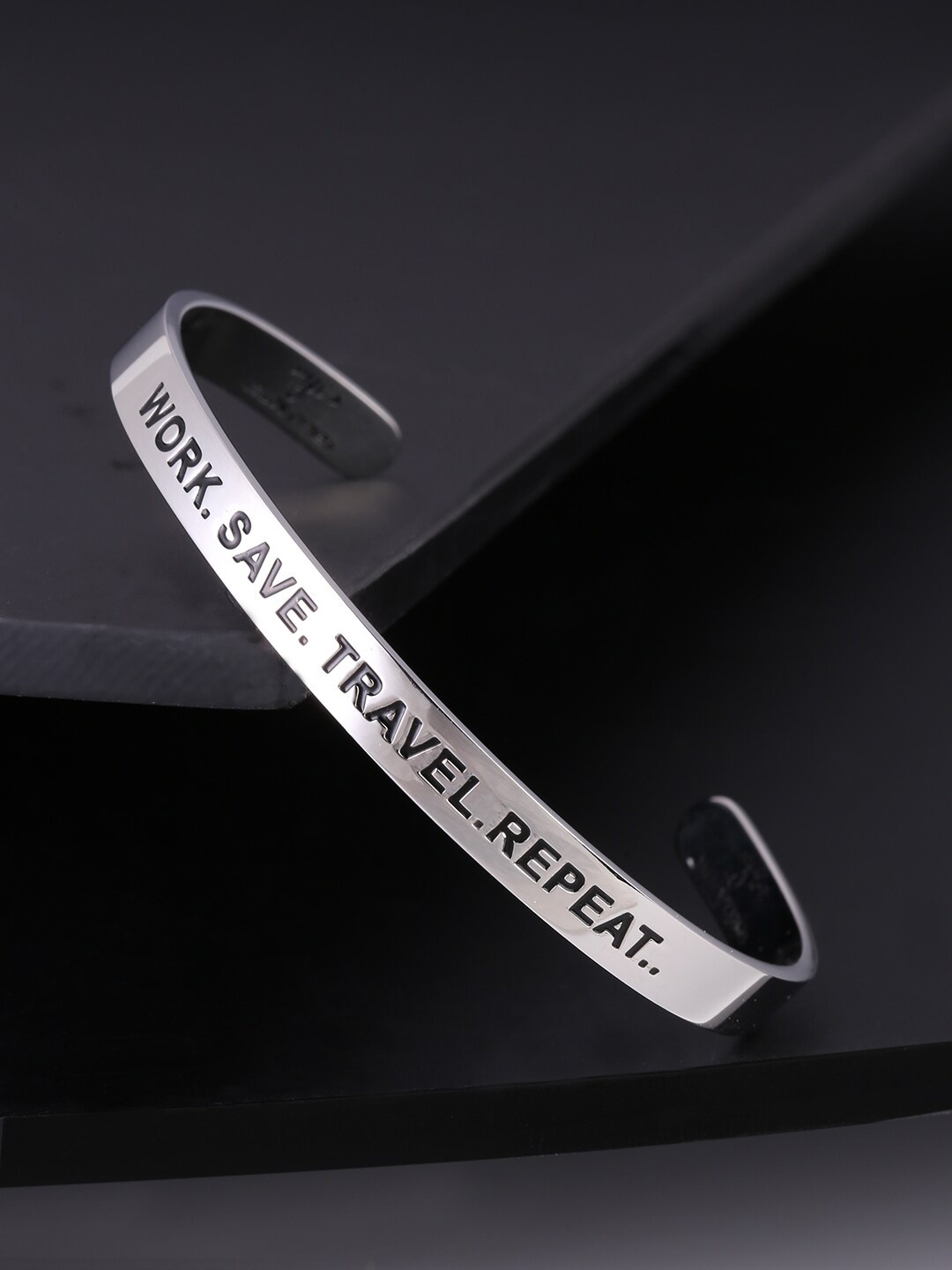 

Yellow Chimes Silver-Toned Stainless Steel Rhodium-Plated Cuff Bracelet