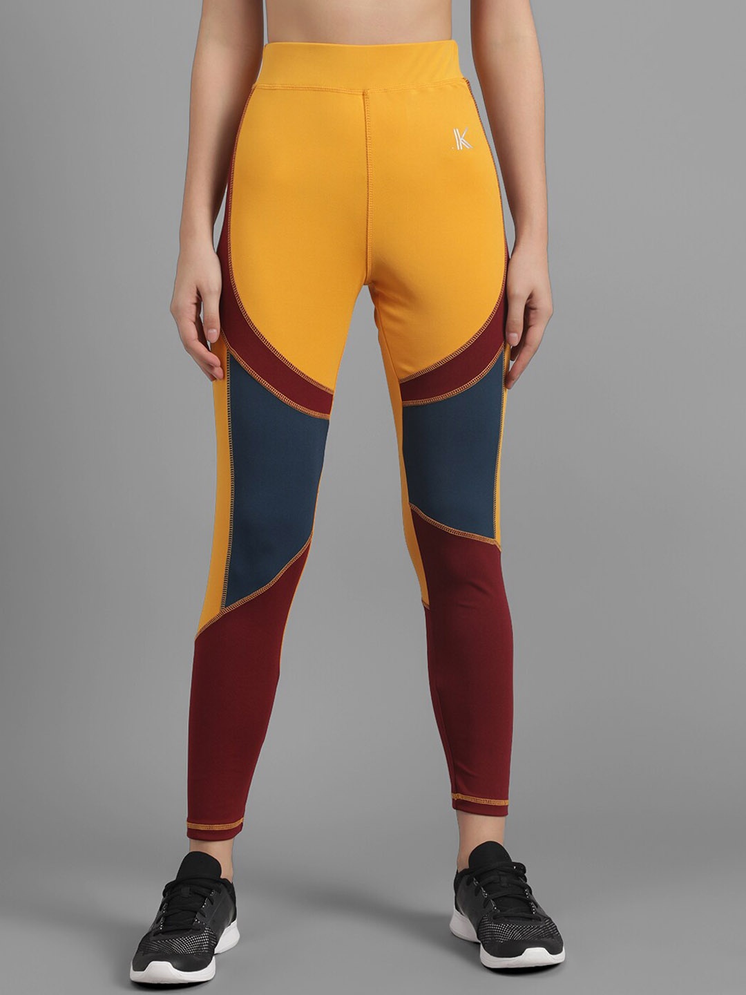 

Kotty Women Yellow & Maroon Colourblocked Ankle-Length Tights