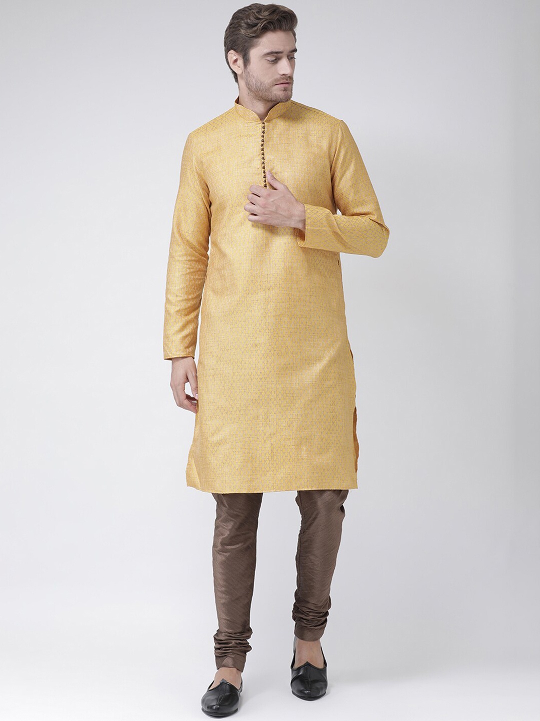 

LAMAAYA Men Yellow Woven Design Straight Kurta