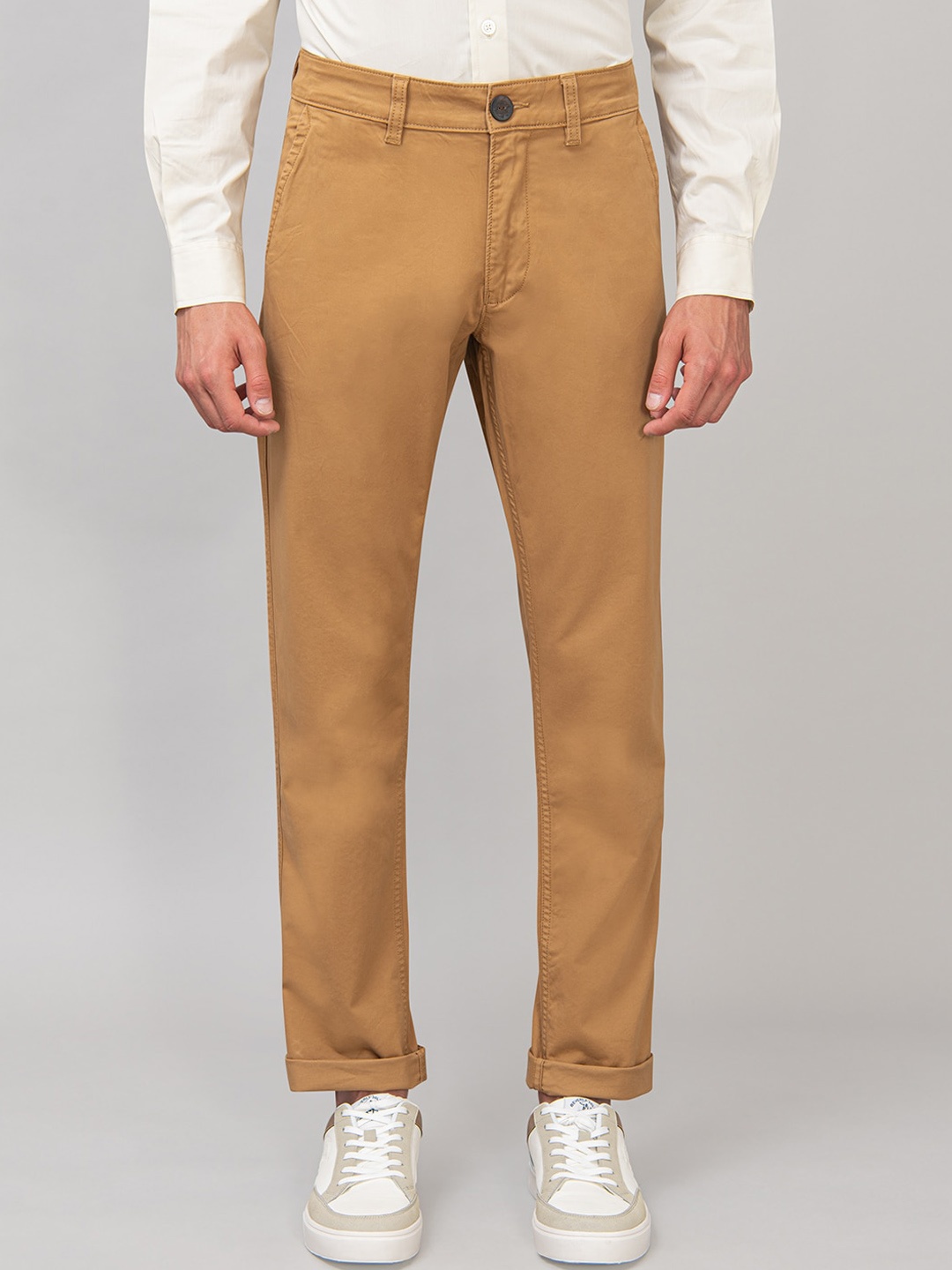 Beverly Hills Polo Club Men Khaki Slim Fit Solid Regular Trousers