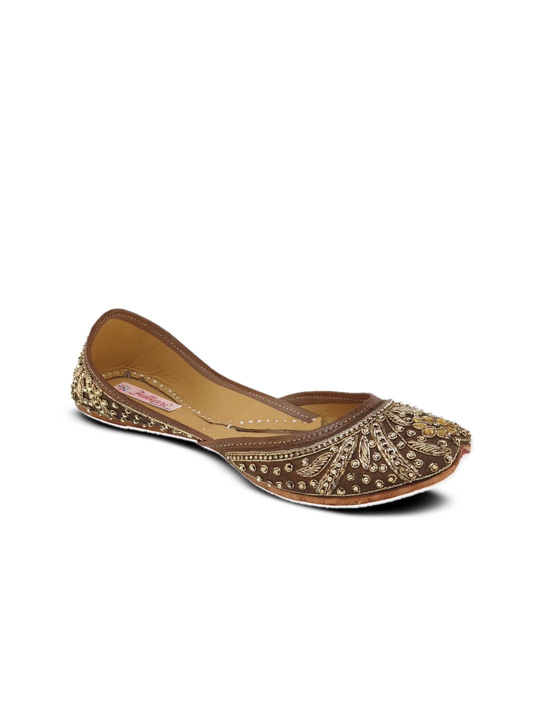 Fulkari Women Brown Embellished Leather Mojaris