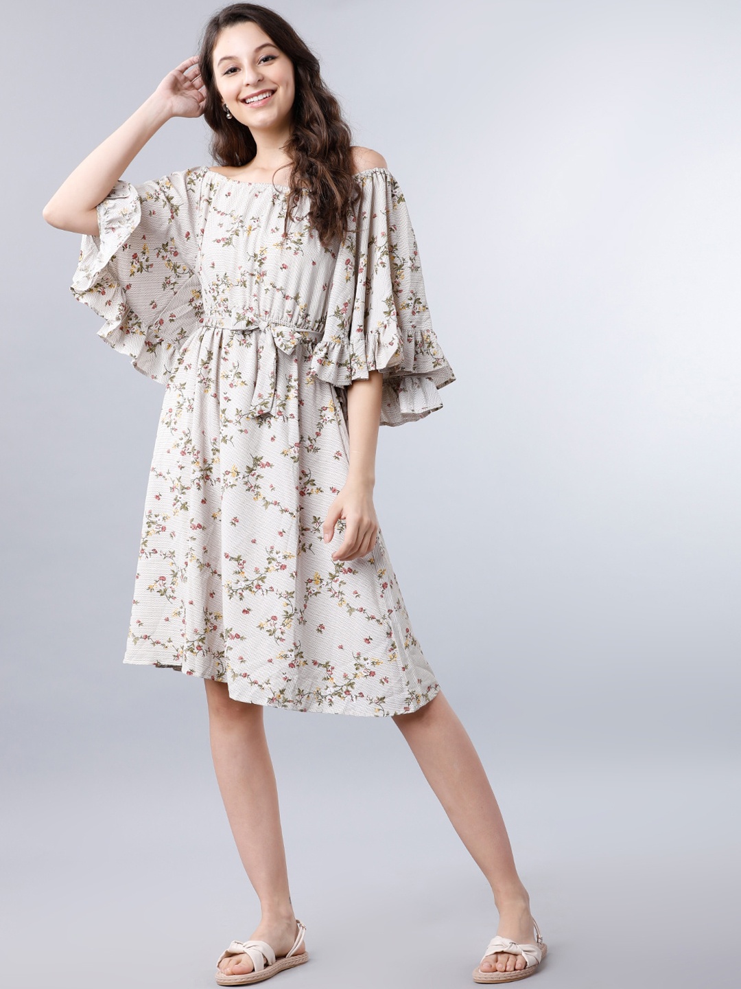 

Tokyo Talkies Women Cream-Coloured Printed Fit and Flare Dress