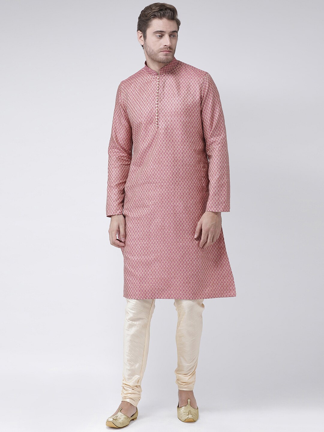 

LAMAAYA Men Pink & Beige Woven Design Straight Kurta