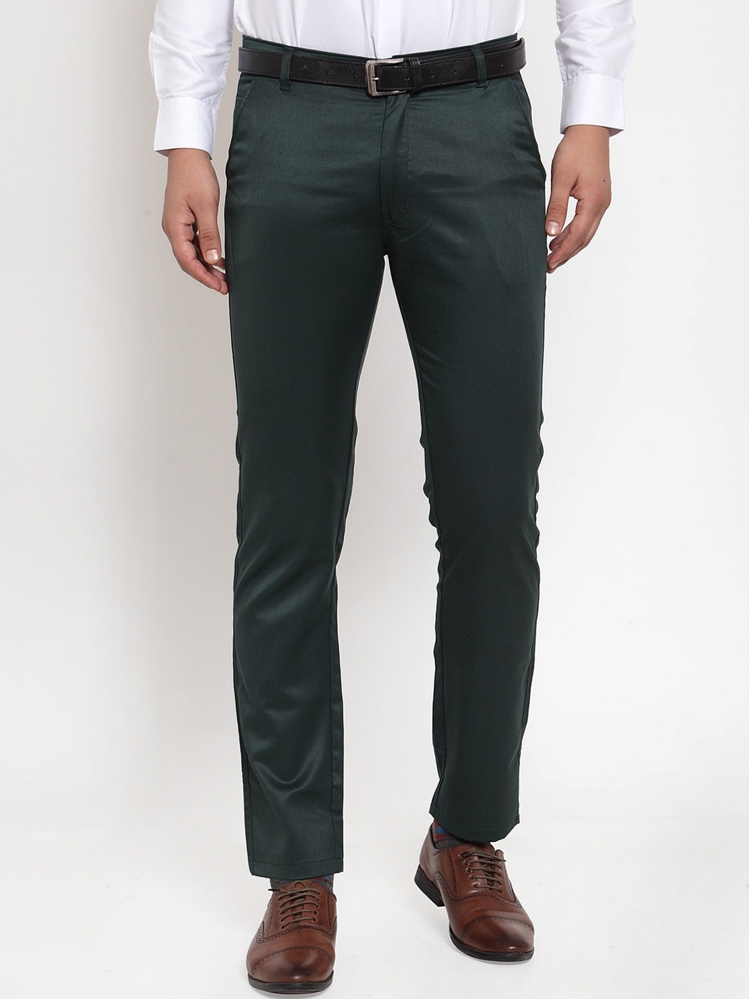 

JAINISH Men Grey Smart Slim Fit Solid Formal Trousers