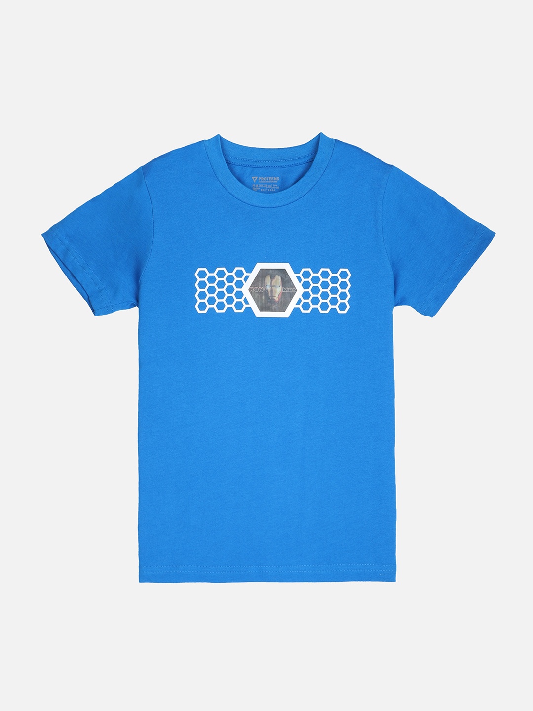 

PROTEENS Boys Blue & White 3D Print Round Neck T-shirt