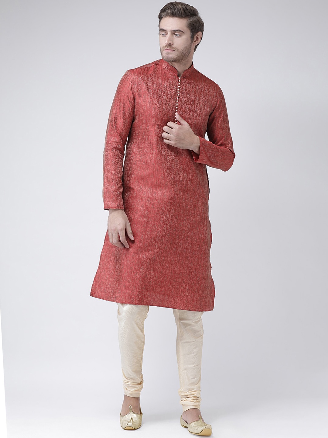 LAMAAYA Men Red Solid Straight Kurta