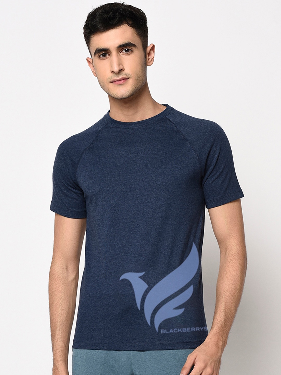 

Blackberrys Men Navy Blue Printed Round Neck T-shirt