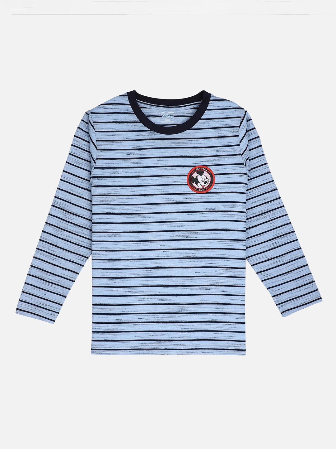 

PROTEENS Boys Blue Striped Mickey Mouse Applique Detail Round Neck T-shirt