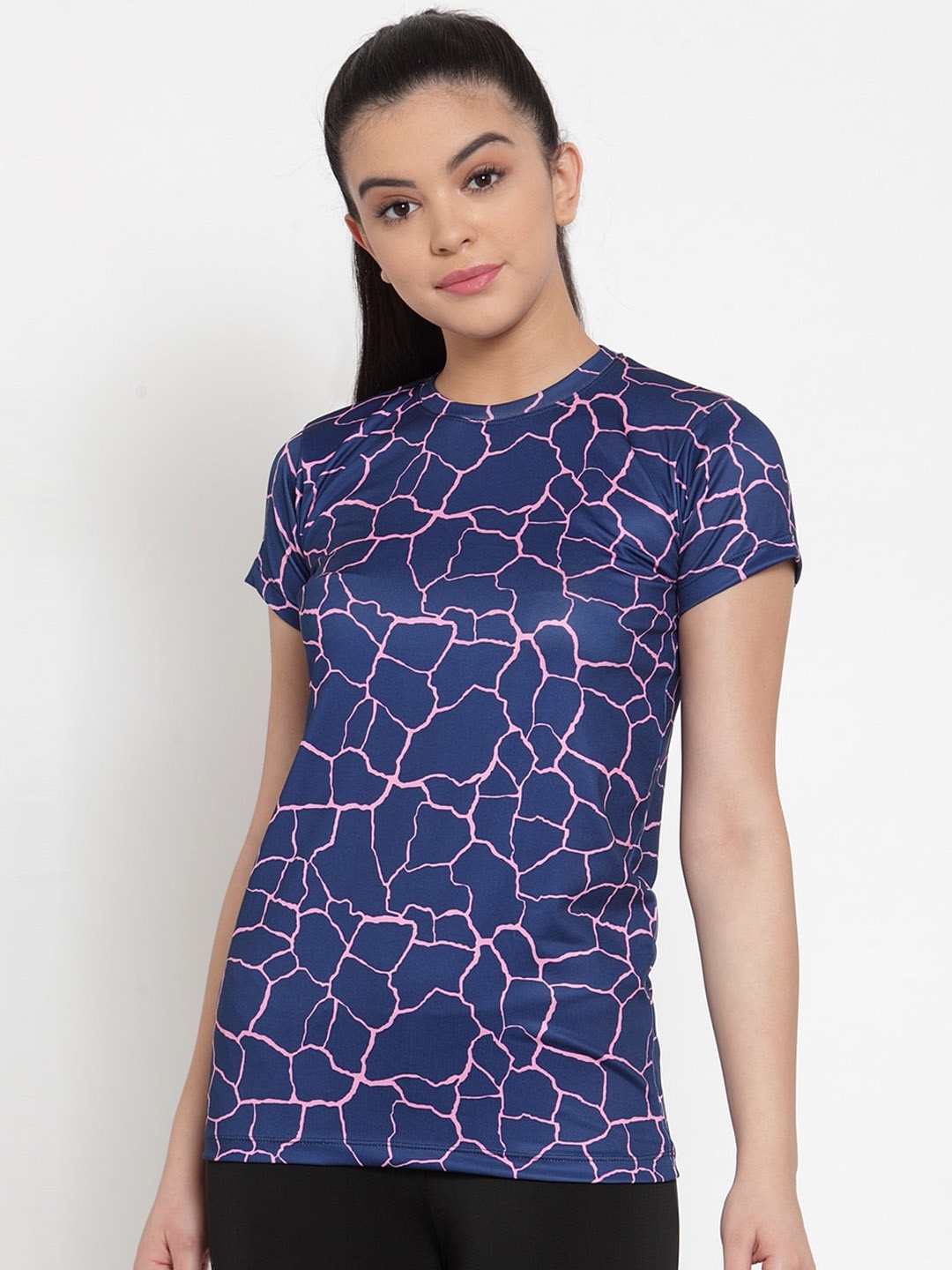 

CUKOO Women Blue Printed Round Neck T-shirt