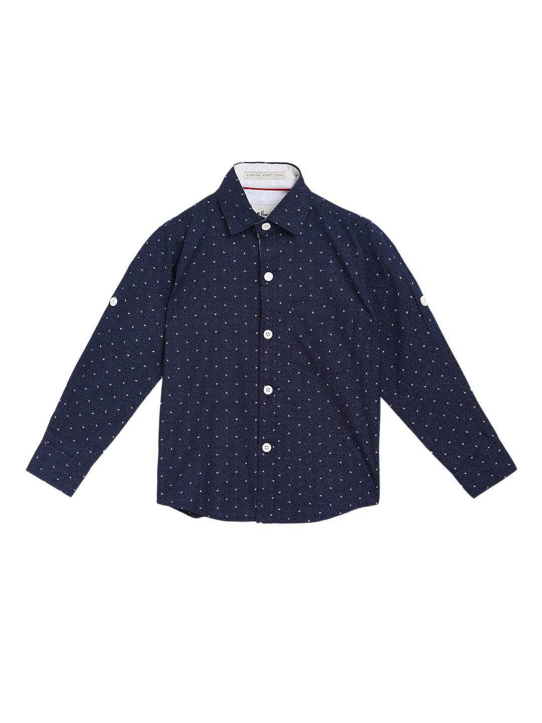 

Aj DEZInES Boys Navy Blue & White Regular Fit Printed Casual Shirt