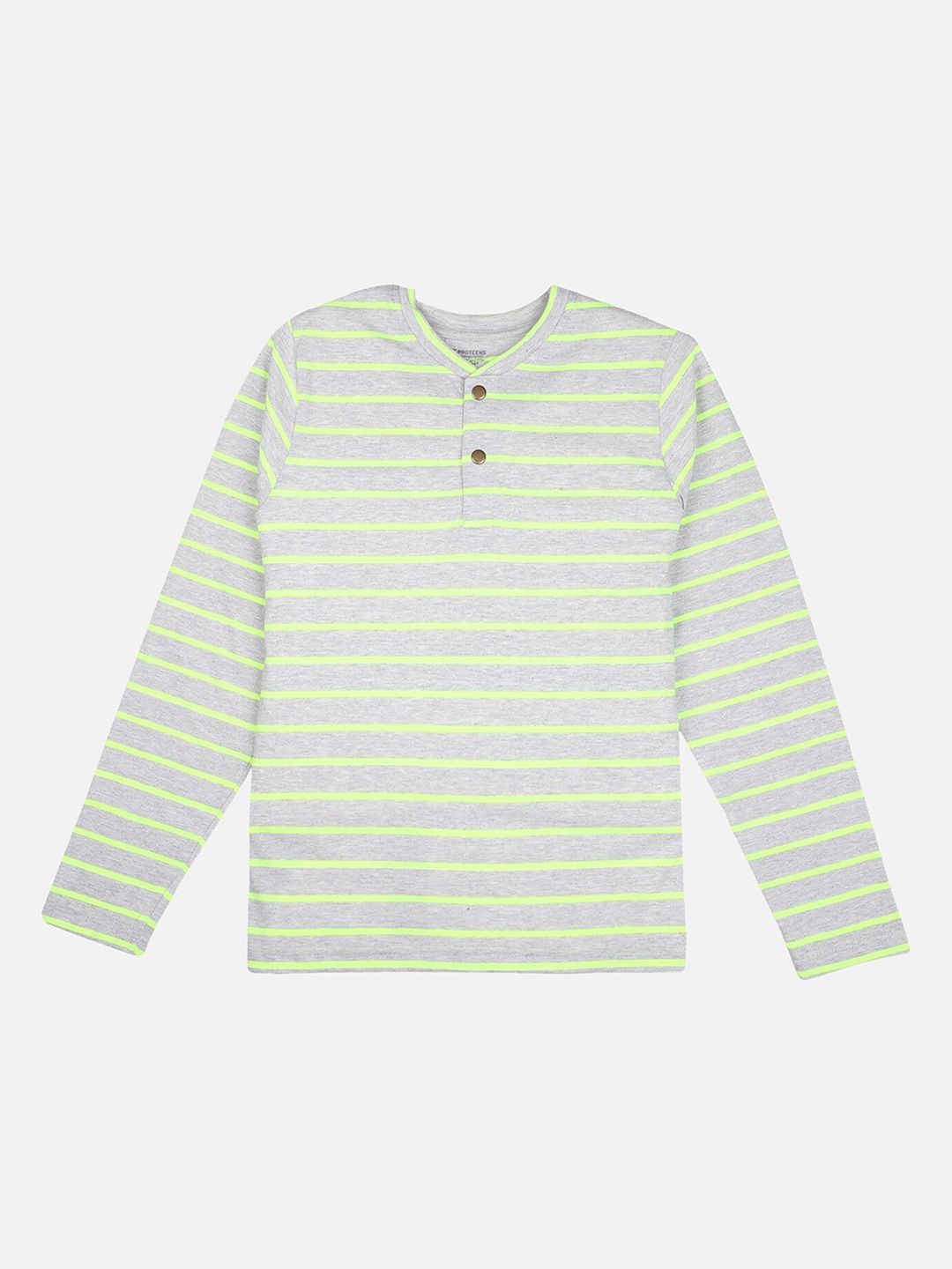 

PROTEENS Boys Grey & Green Striped Henley Neck T-shirt