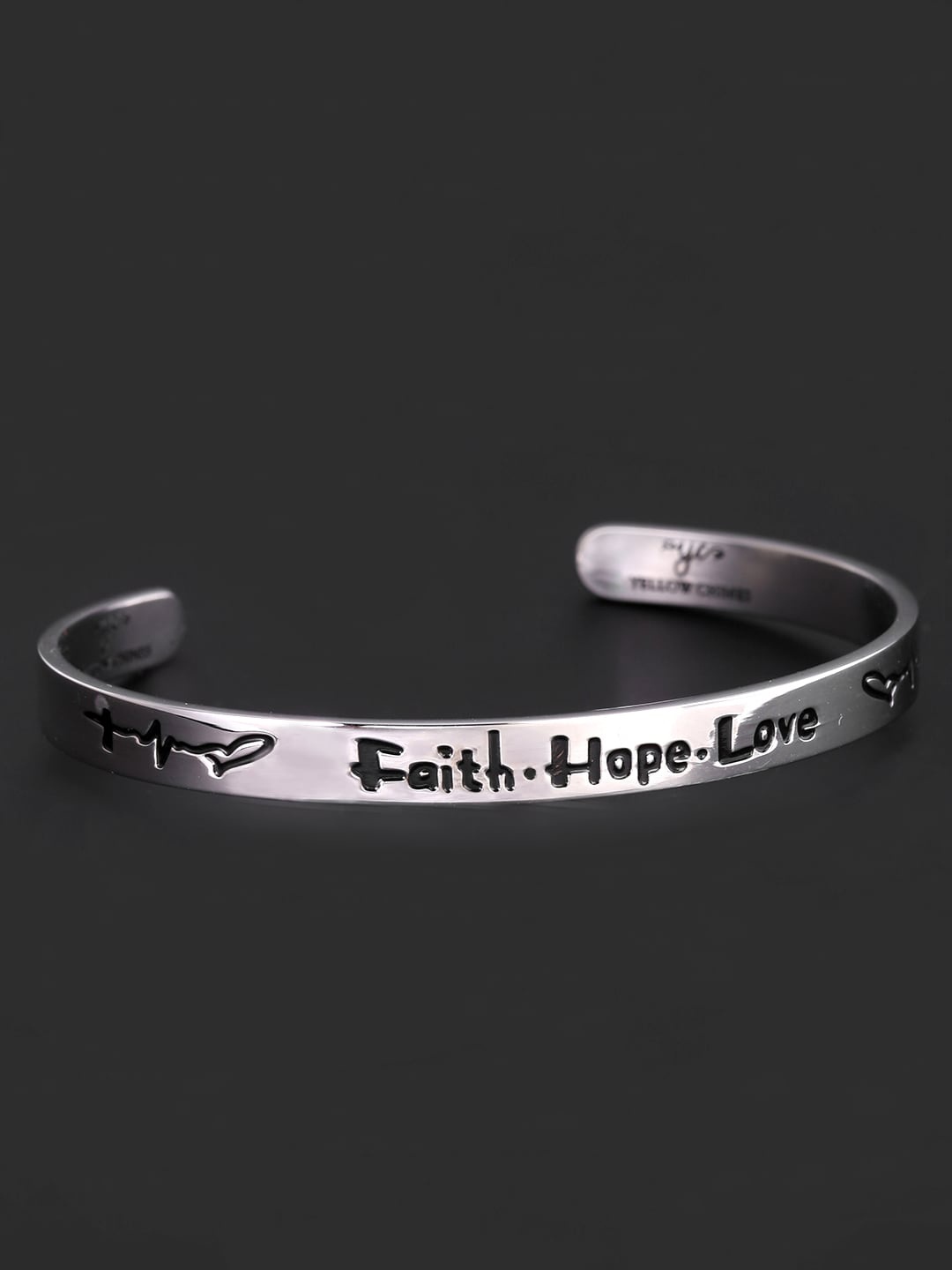 

Yellow Chimes Rhodium-Plated Inspirational Message Kada Bracelet, Silver