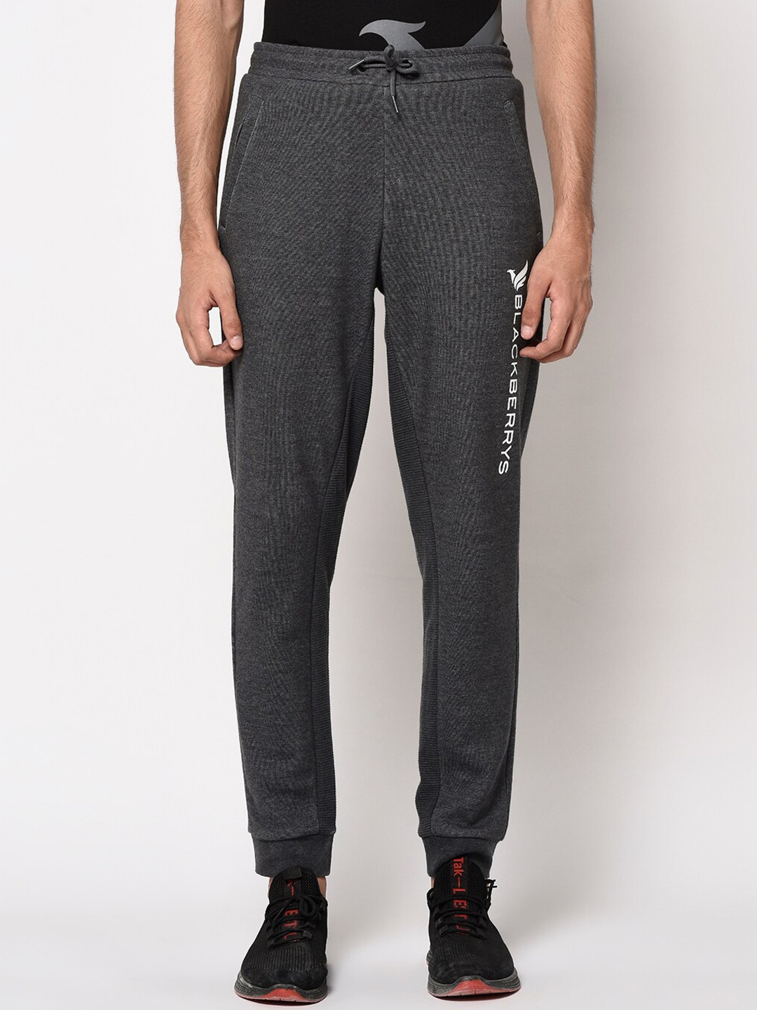 

Blackberrys Men Charcoal-Grey & White Solid Slim-Fit Joggers