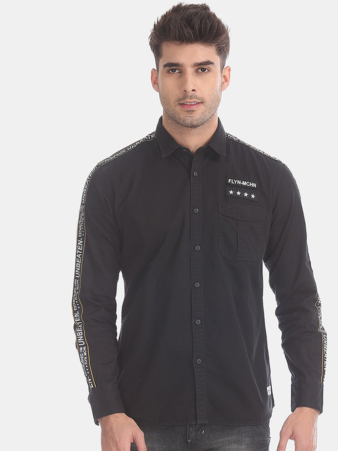 

Flying Machine Men Black Regular Fit Printed Casual Shirt