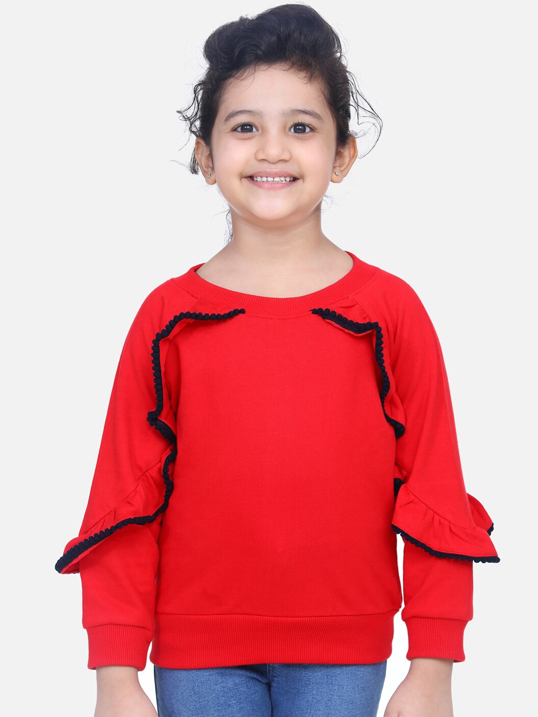 

LilPicks Girls Red Ruffled Sweatshirt