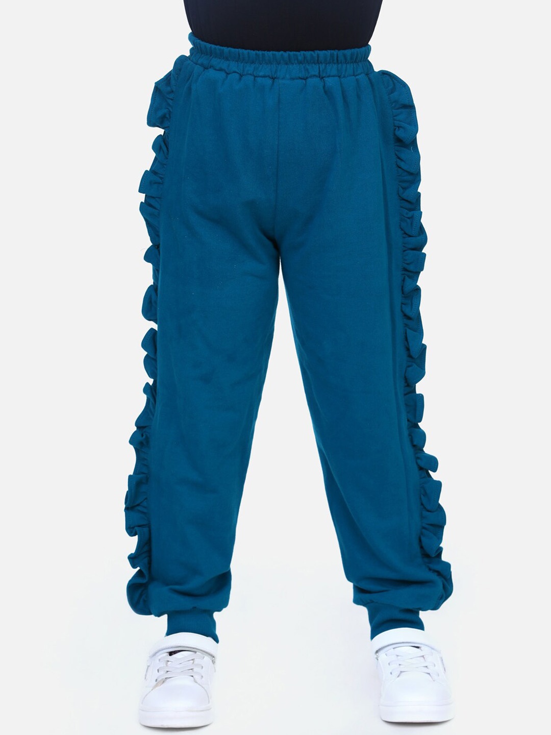 

LilPicks Girls Teal Blue Solid French Terry Jogger Pants
