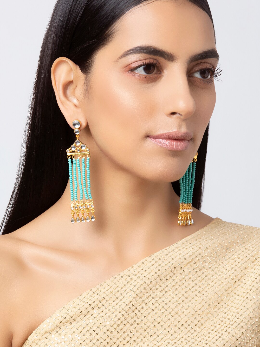 

INDYA Blue & Gold-Toned Classic Jhumkas