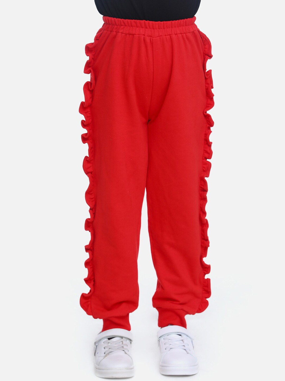

LilPicks Girls Red Solid French Terry Jogger Pants