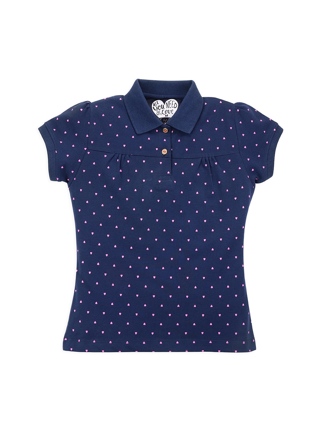 

FEMEA Girls Navy Blue Printed Polo Collar T-shirt