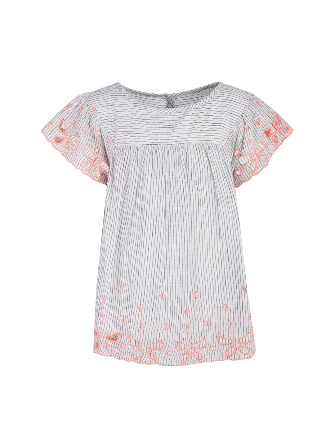 

A Little Fable Girls White Striped A-Line Pure Cotton Top
