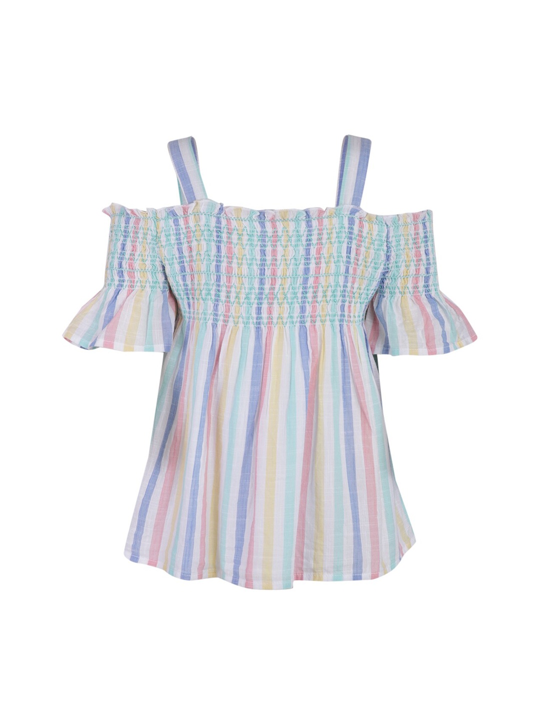 A Little Fable Girls Multicoloured Striped A-Line Pure Cotton Top, Multi