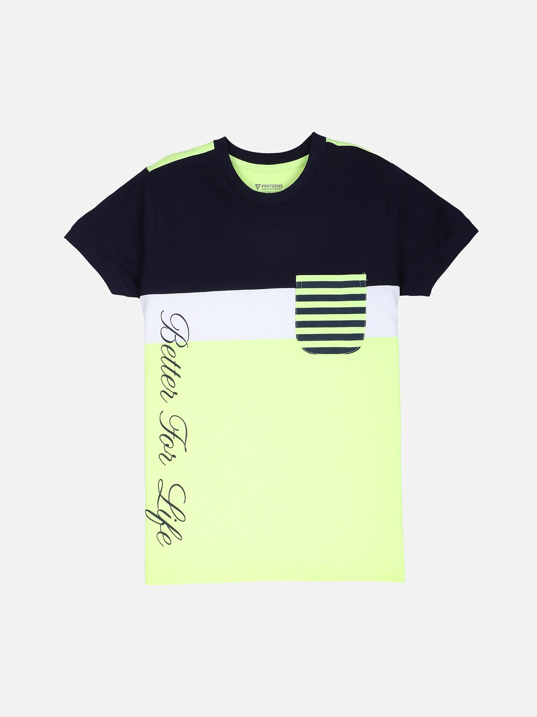 

PROTEENS Boys Green Colourblocked Round Neck T-shirt