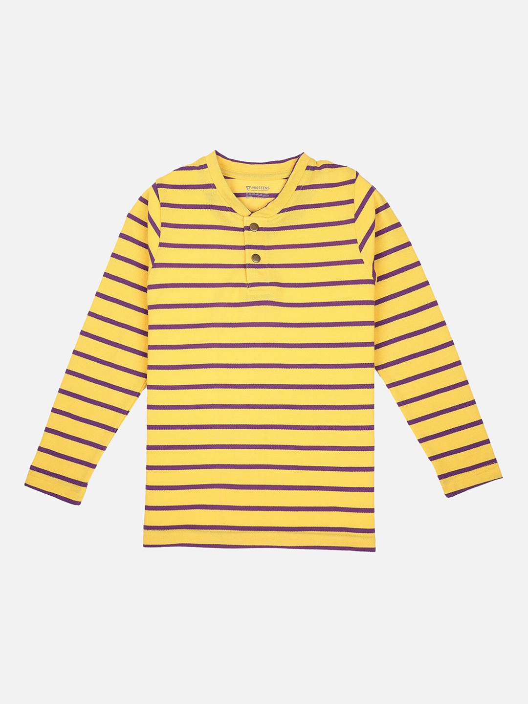 

PROTEENS Boys Yellow Striped Henley Neck T-shirt