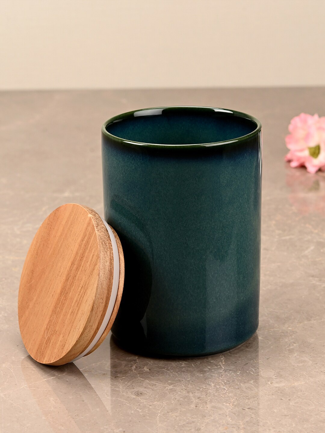 

Pure Home and Living Teal Green & Brown Ceramic Storage Jar