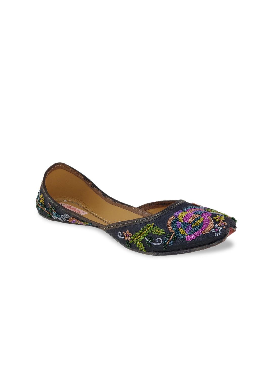

Fulkari Women Grey Embellished Leather Mojaris