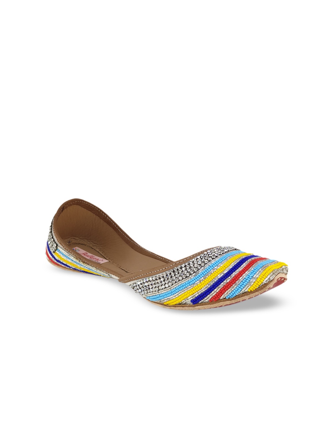 

Fulkari Women Multicoloured Embellished Leather Mojaris, Multi