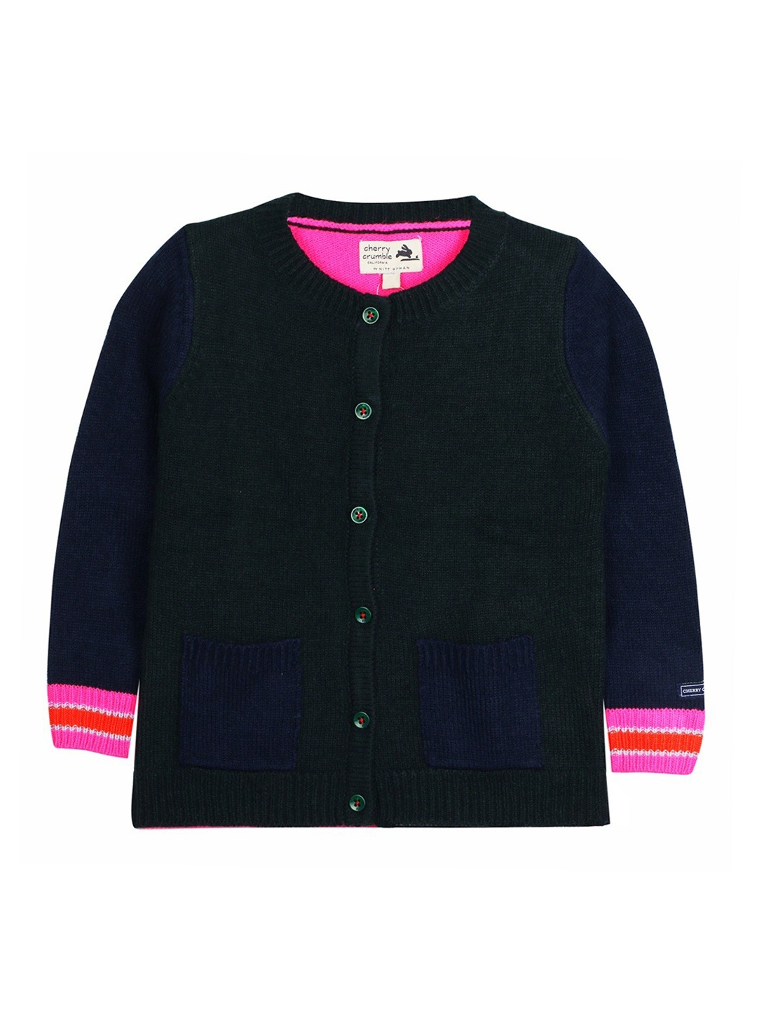 

Cherry Crumble Girls Pink & Green Solid Cardigan Sweater