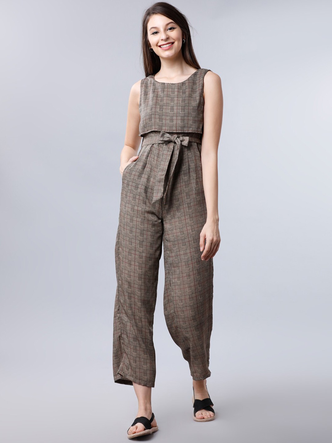 

Tokyo Talkies Women Brown Checked Basic Jumpsuit