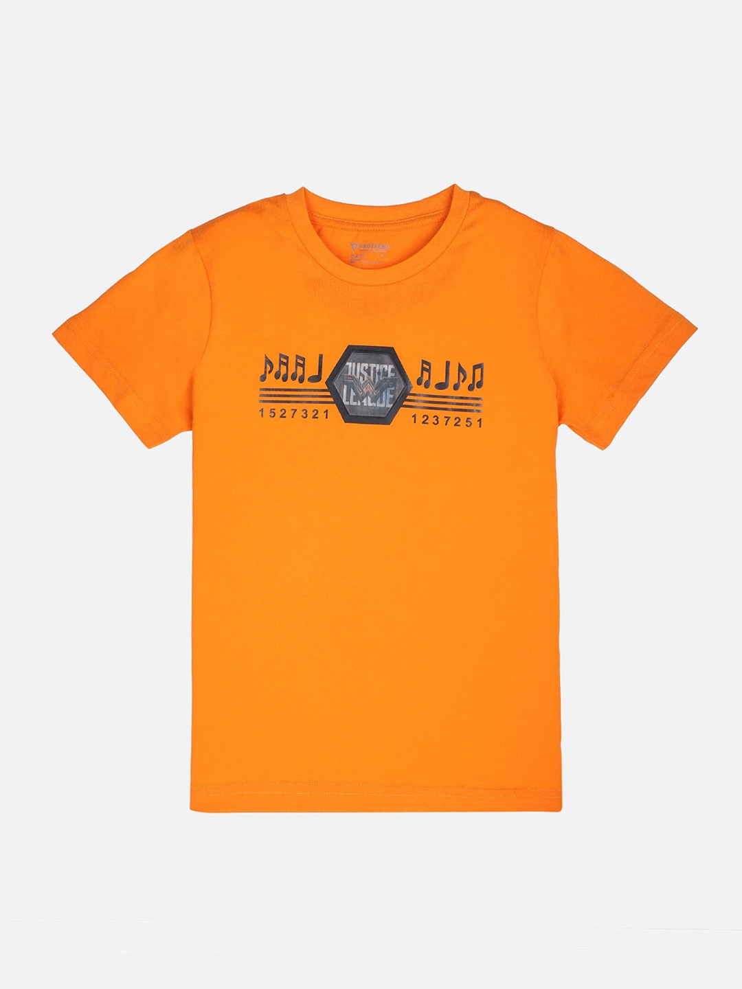 PROTEENS Boys Orange Wonder Printed Round Neck T-shirt