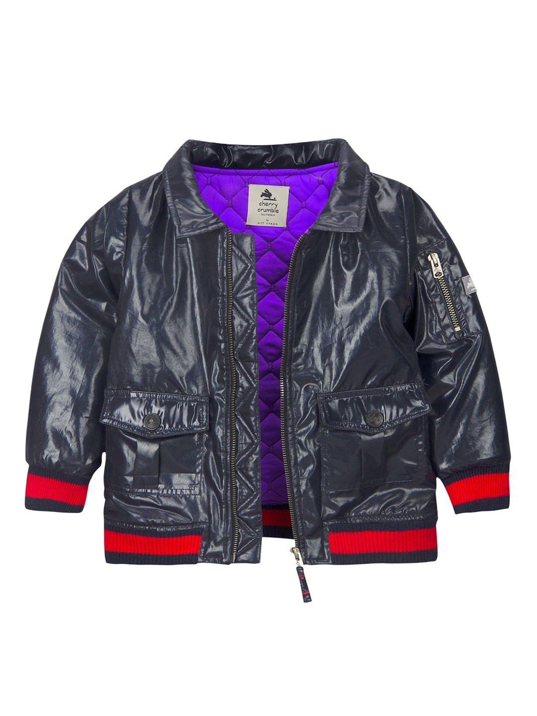 

Cherry Crumble Kids Black Printed Bomber Jacket