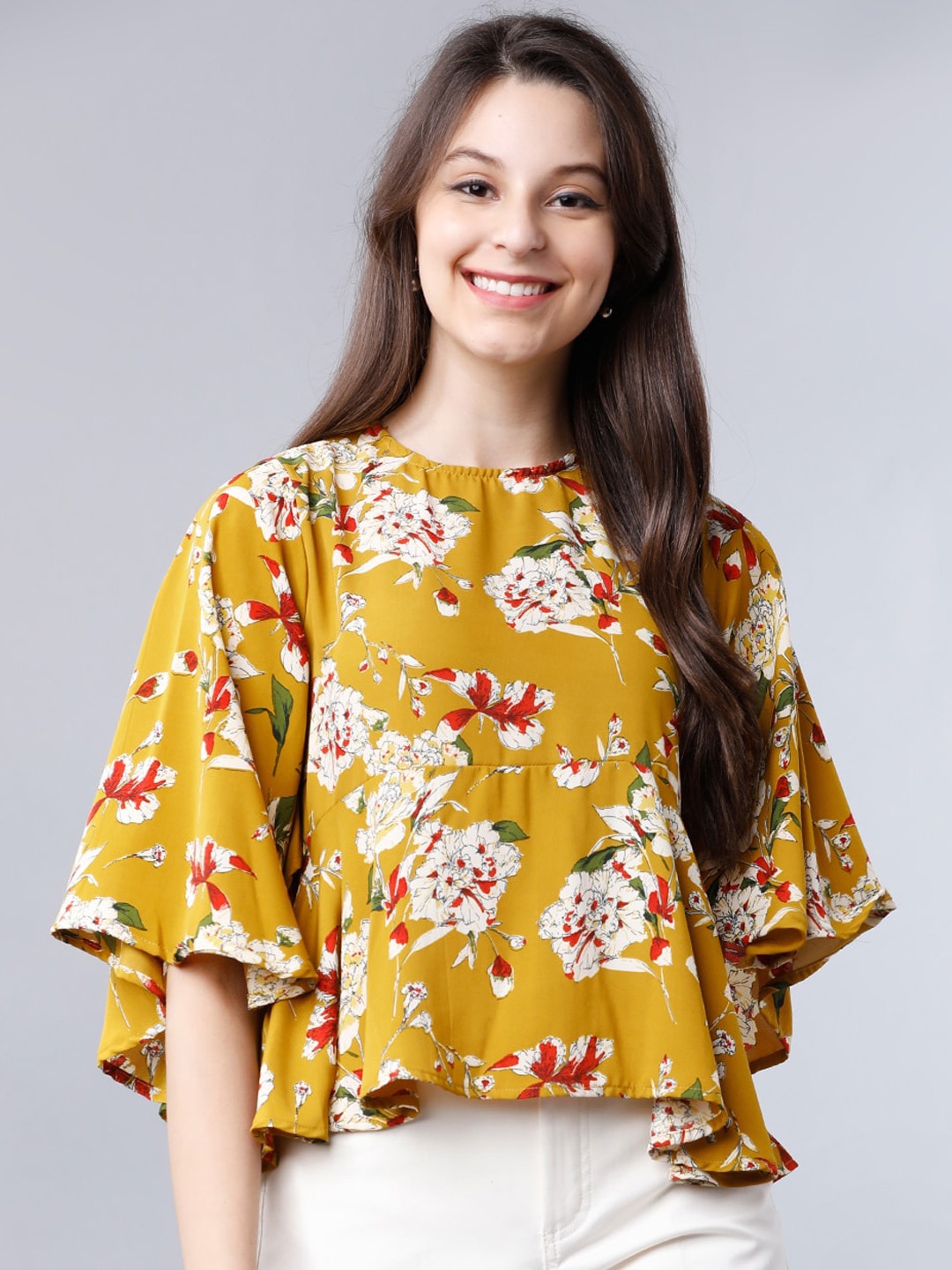 

Tokyo Talkies Women Mustard Printed A-Line Top