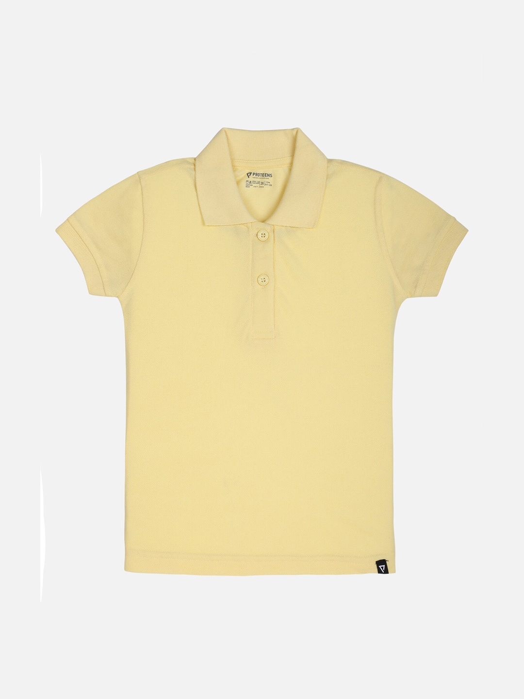 

PROTEENS Girls Yellow Solid Polo Collar T-shirt