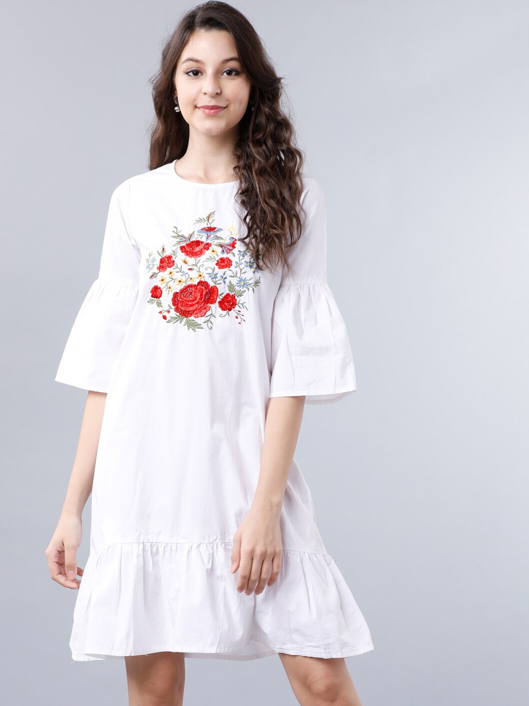 

Tokyo Talkies Women White Embroidered A-Line Dress