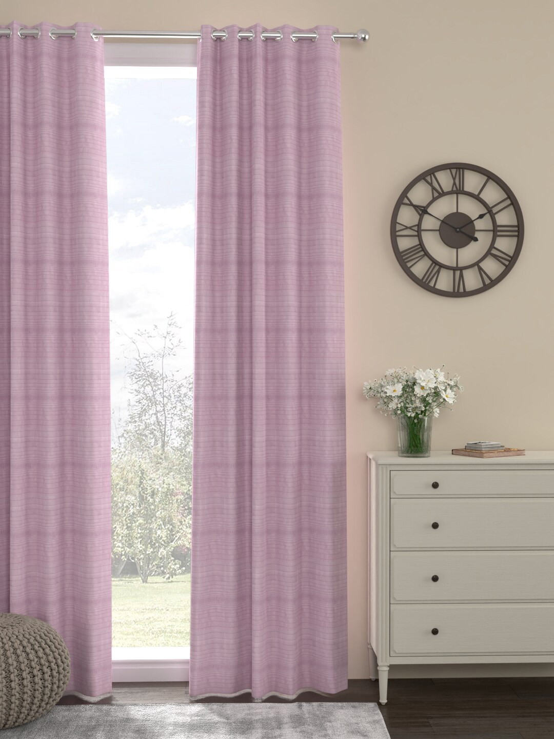 

ROSARA HOME Lavender Striped Window Curtain