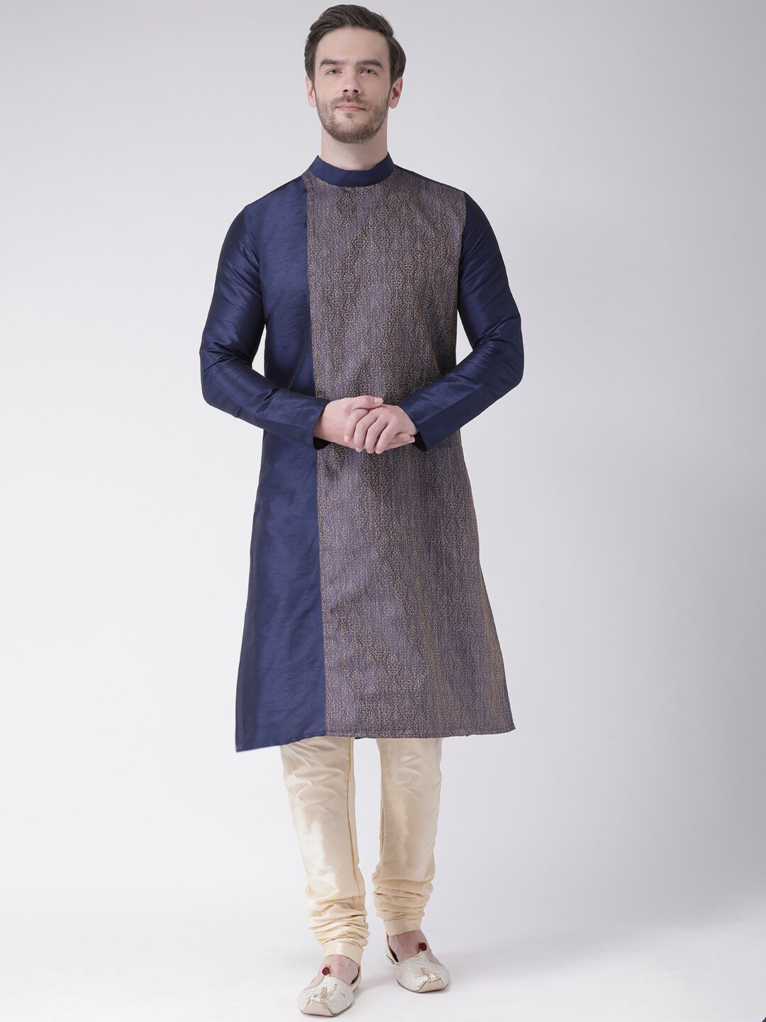 

LAMAAYA Men Navy Blue Ethnic Motifs Printed Kurta with Churidar