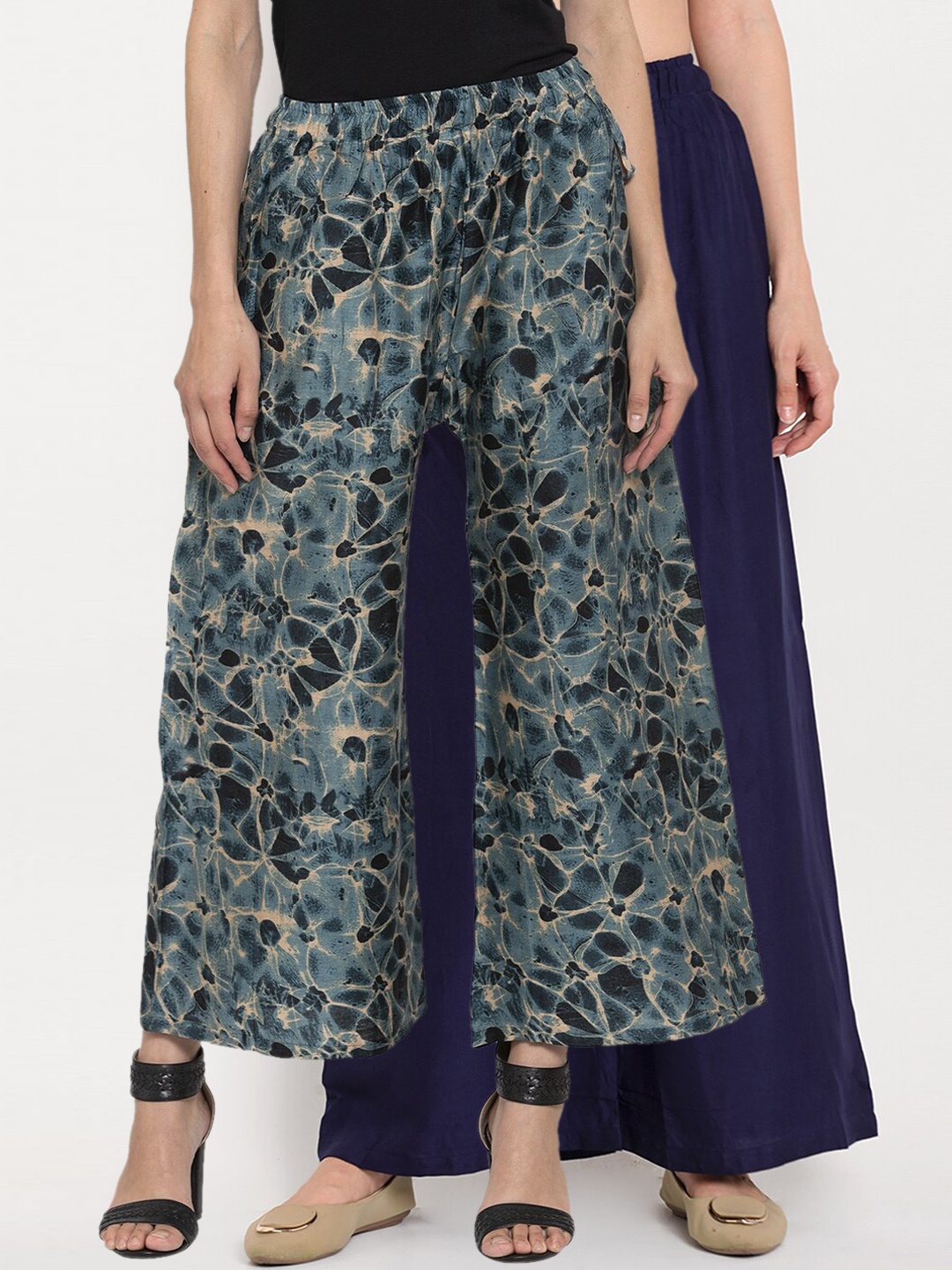 

TAG 7 Women Pack of 2 Flared Palazzos, Navy blue