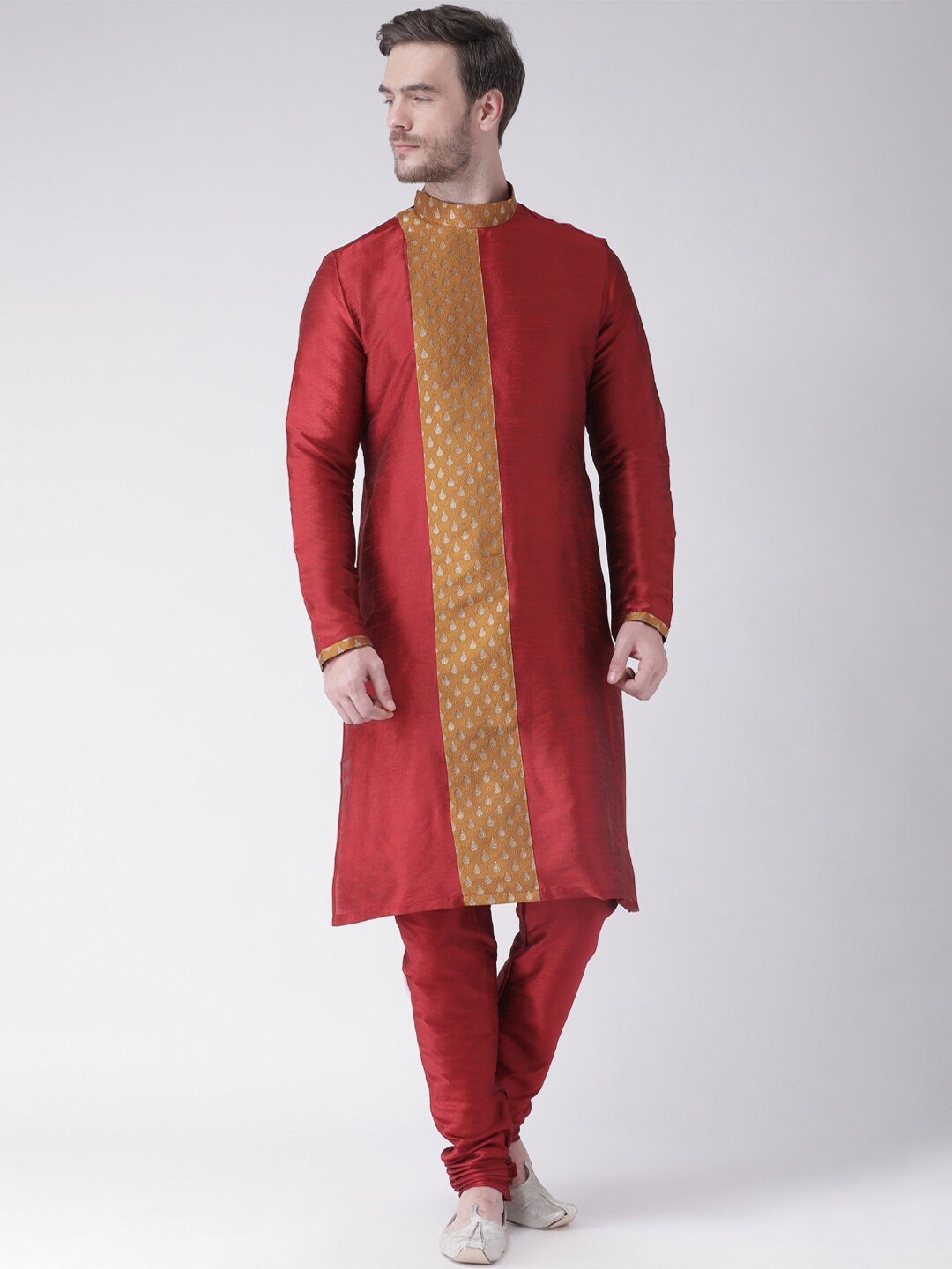 

LAMAAYA Men Red Woven Design Straight Kurta