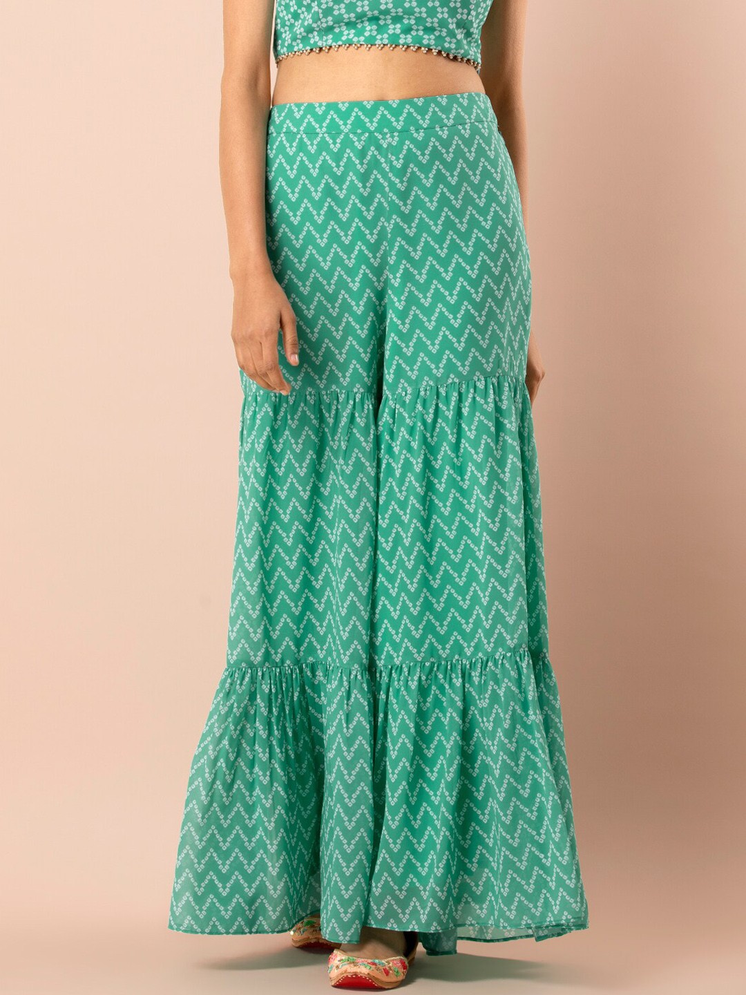 

INDYA Women Green Regular Fit Bandhani Sharara Pants