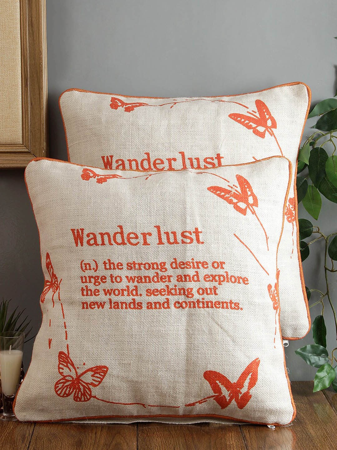 

Soumya White & Orange Set of 2 Self Design Square Cushion Covers